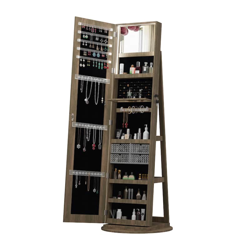 360°Swivel Jewelry Cabinet with Full Length Mirror