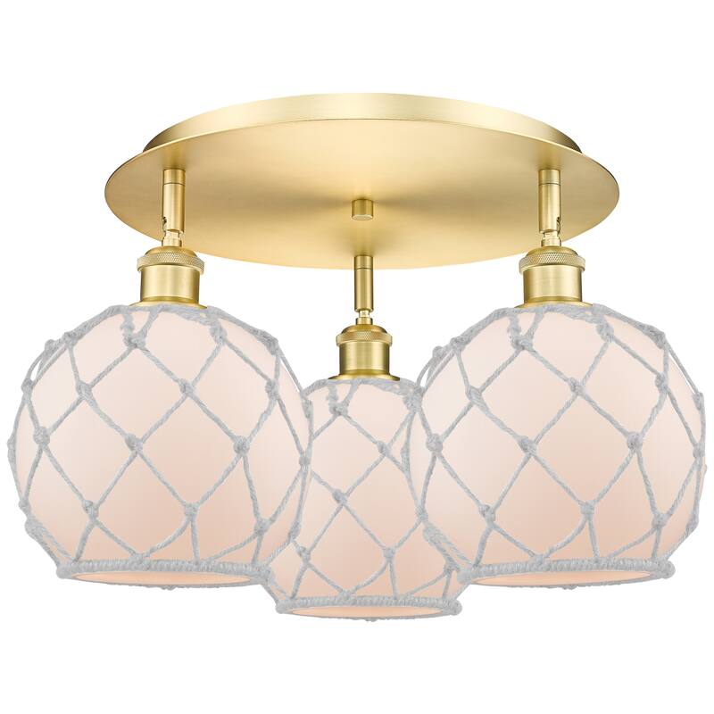 Innovations Lighting Endless Possibilities Ballston - Farmhouse Rope - 3 Light 20" Flush Mount - Satin Gold/White Glass with White Rope