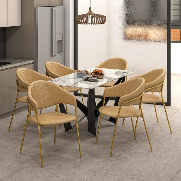 slide 2 of 63, Set of 2 Bella Modern Leather or Velvet Upholstered Dining Chair with Gold Stainless Steel Legs for Home Office Kitchen