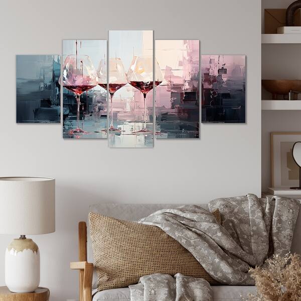 Designart "Wine Glasses Deep Collage" Green Wine Set Of 5 - Traditional  Oversized Wall Decor Art For Living Room - Bed Bath & Beyond - 41554815