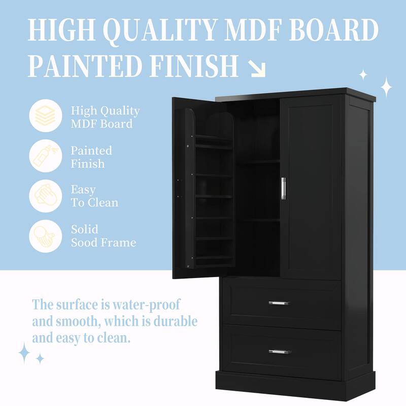 64'' Tall Bathroom Storage Cabinet with Two Doors, Drawers