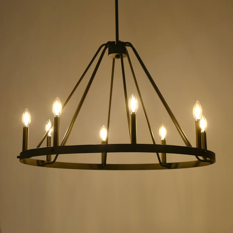 Modern Classic 8-Light Chandelier Matte Black Circular Light Fixture for Dining Room - 32.5 " × 20.5 "