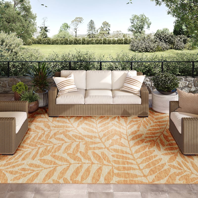 Indoor/ Outdoor Addison Yuma Foliage Motif Washable Area Rug