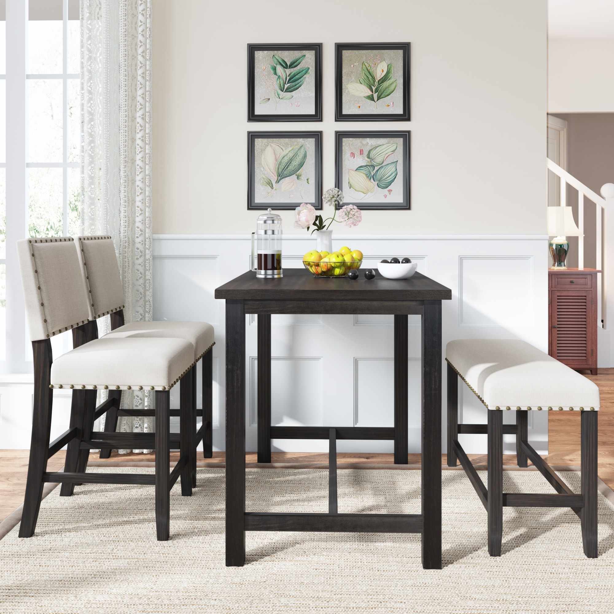 4 Piece Rustic Wooden Counter Height Dining Table Set with Upholstered Bench for Small Places Bed Bath Beyond 35633952
