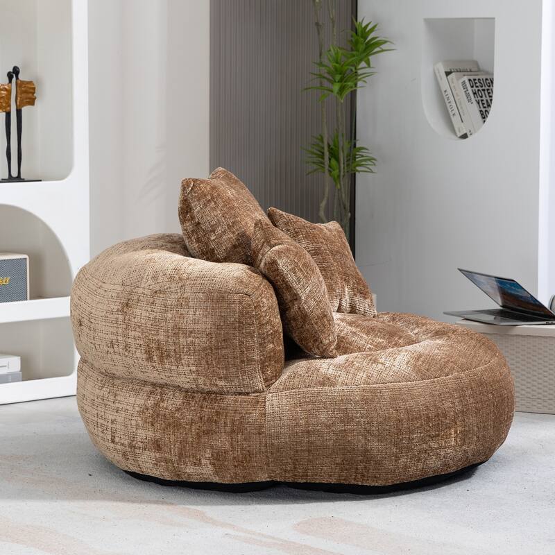 Chenille Upholstered Durable Comfort Lounger High Back Bean Bag Lazy Sofa With Three Pillows