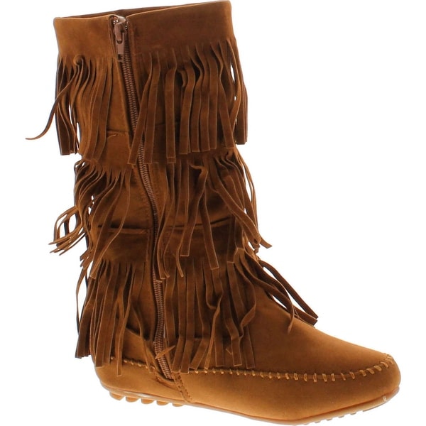 wide calf fringe moccasin boots