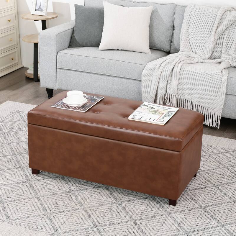 Adeco Rectangle Storage Ottoman Bench for Living Room Bedroom
