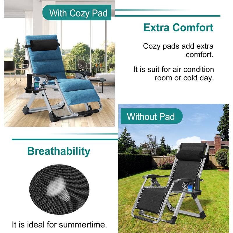 DoCred Zero Gravity Chair Lawn Lounger Chair with Pillow 2pcs