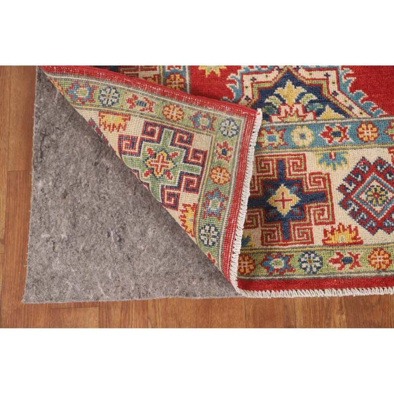 Geometric Red Kazak Area Rug Hand-Knotted Traditional Wool Carpet - 4'11" x 7'1"