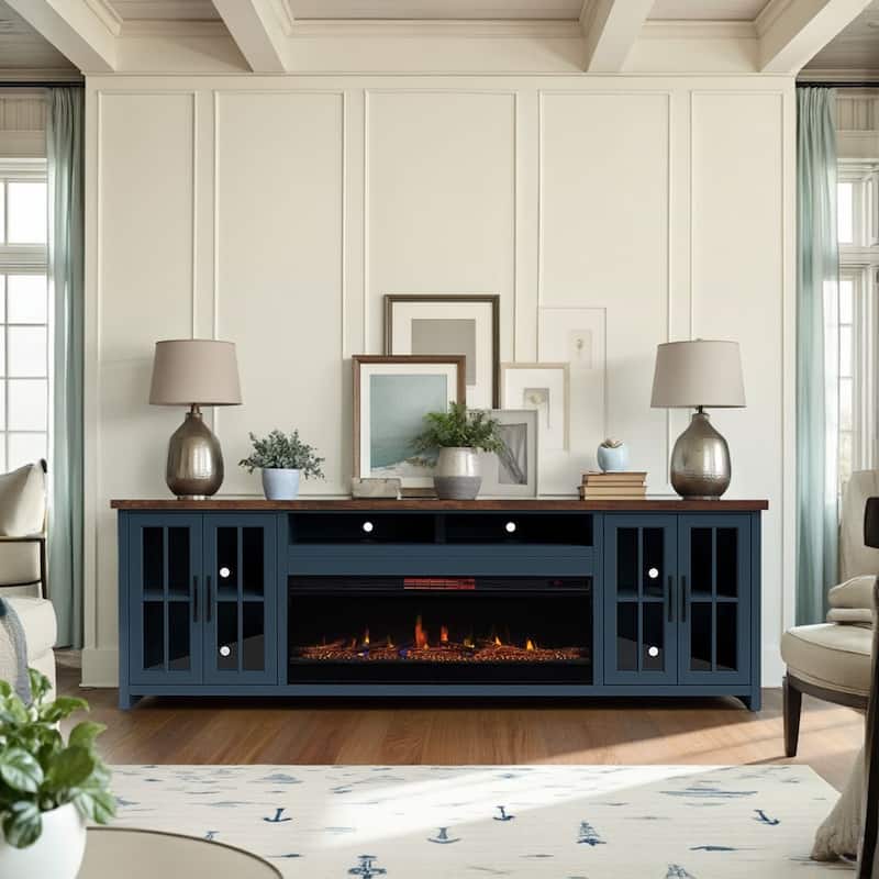 Bridgevine Home Modern Farmhouse 97 inch Fireplace TV Console for TVs up to 100 inches, Two-Tone Finish