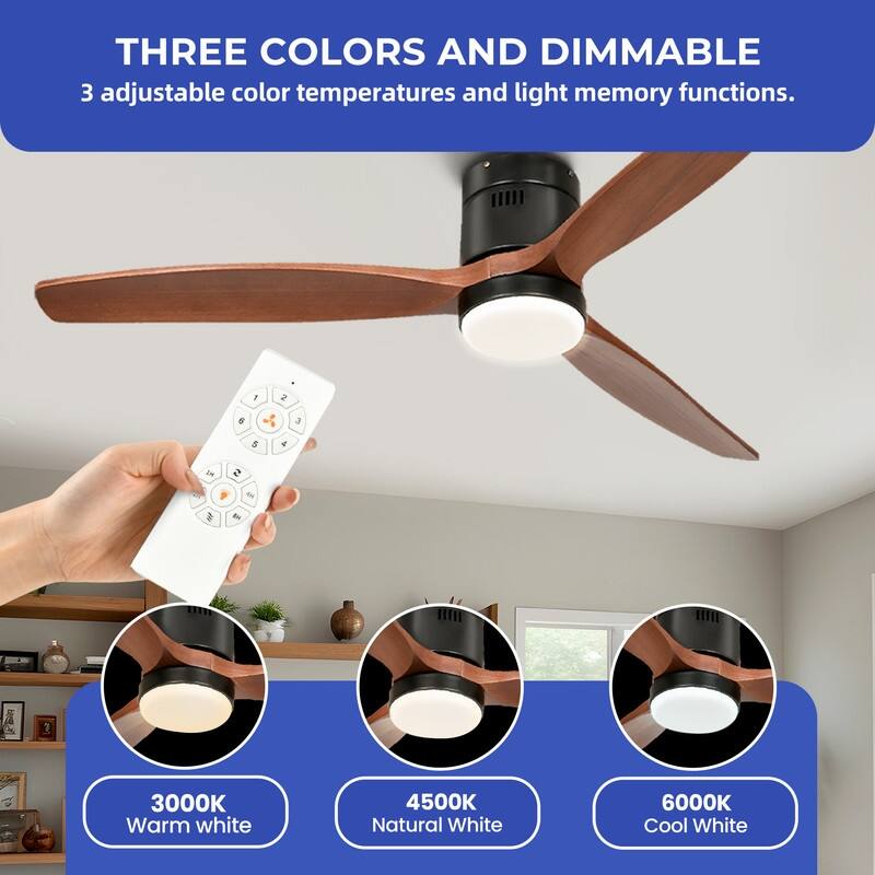 Moasis 52 Inch Flush Mount Ceiling Fan with Light and Remote Control,Low Profile Smart Ceiling Fan