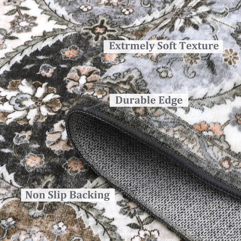 Rugs for Living Room Vintage Oriental Trellis Area Rug Soft Non Slip Low Pile Accent Rugs for Dining Room Office