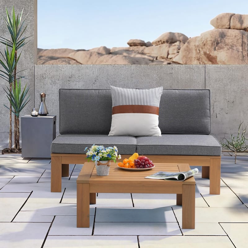 Outdoor 80" RUST-RESISTANT ACACIA Wood Sofa Loveseat Free Standing with Cushions - Grey