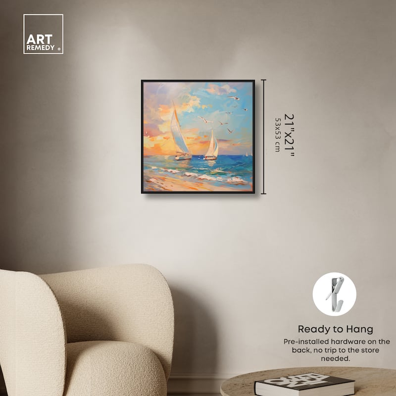 Art Remedy Sailboats In The Sunset Framed Sailing 1 Piece Canvas Wall Art