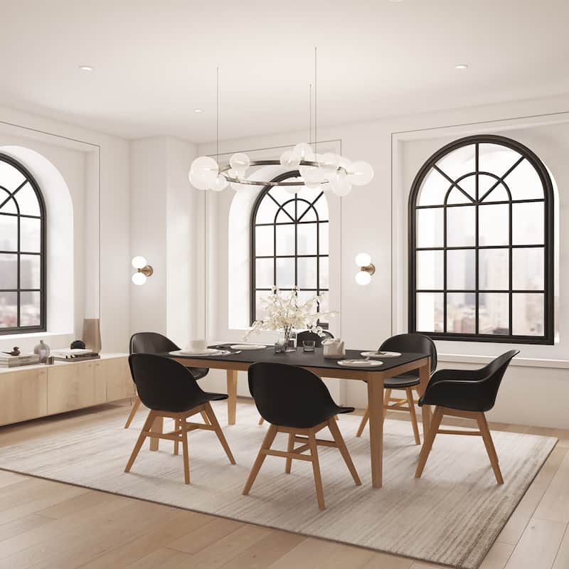 Midtown Concept Indoor Poh Dining Set - Black chairs with Cushions - 7 pc - Black Small Table