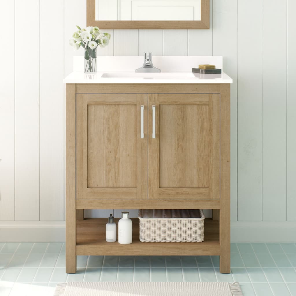 OVE Decors Vegas 30" Bathroom Vanity Combo w/ Top and Backsplash, White Oak