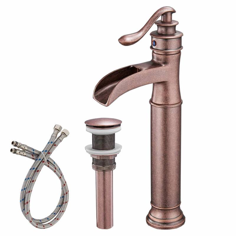 Waterfall Bathroom Vessel Faucet With Drain Assembly Single Handle Bathroon Vessel Sink Faucets One Hole Basin Vanity High Taps