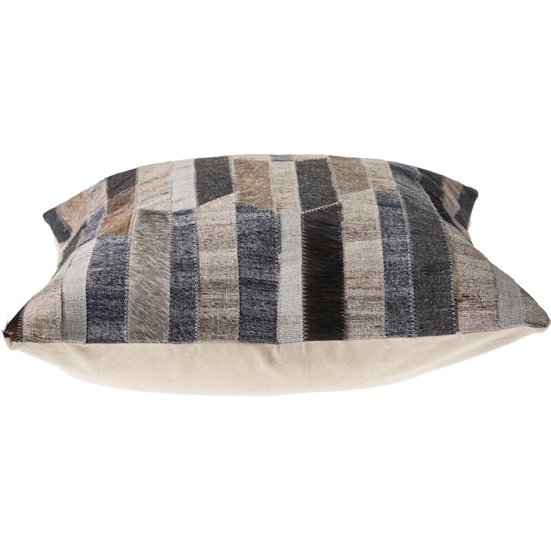 Handwoven Rustic Striped Faux Hide Square Throw Pillow - 20" - Gray and Beige