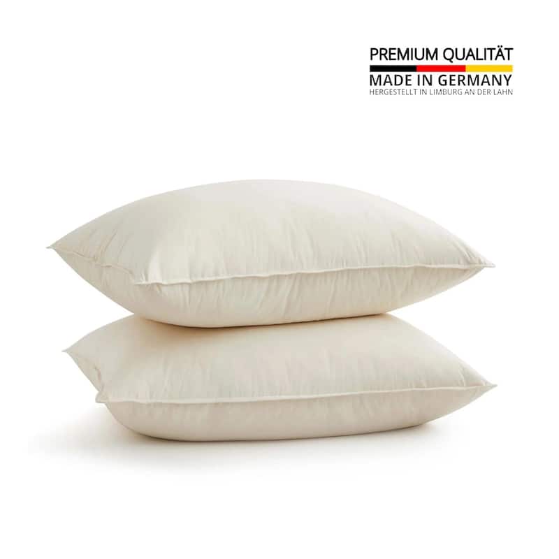 Set of 2 Organic Cotton 90% Down Feather Bed Pillows Made in Germany