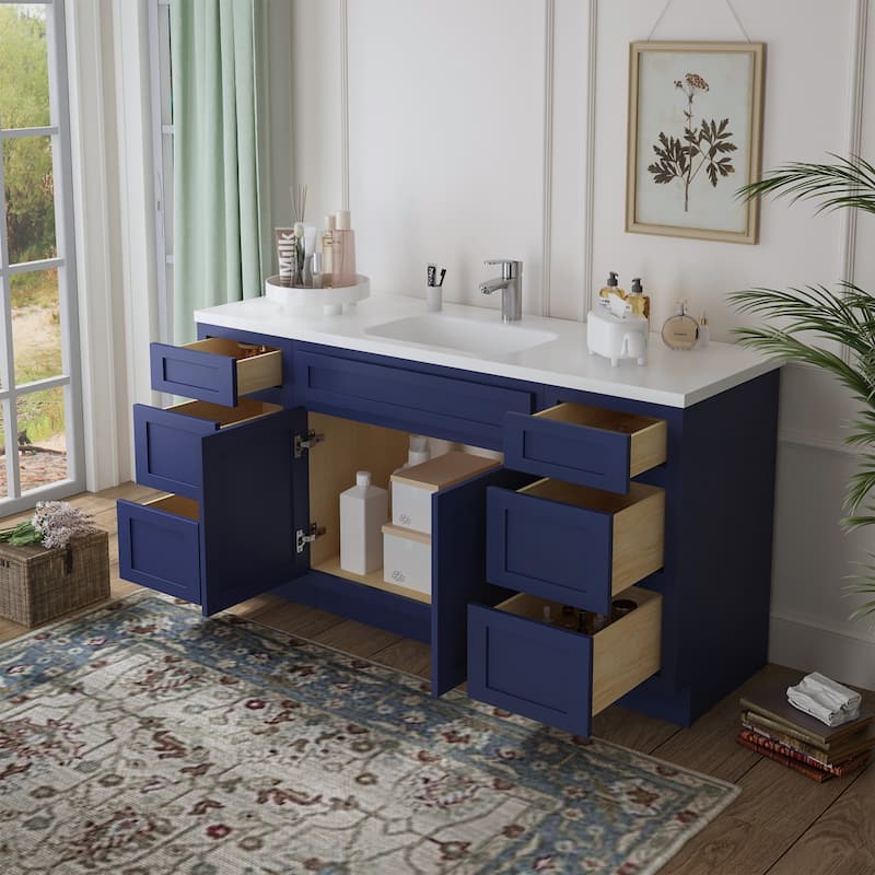 Vanity Art 60" Oak Freestanding Bathroom Vanity Cabinet without Top