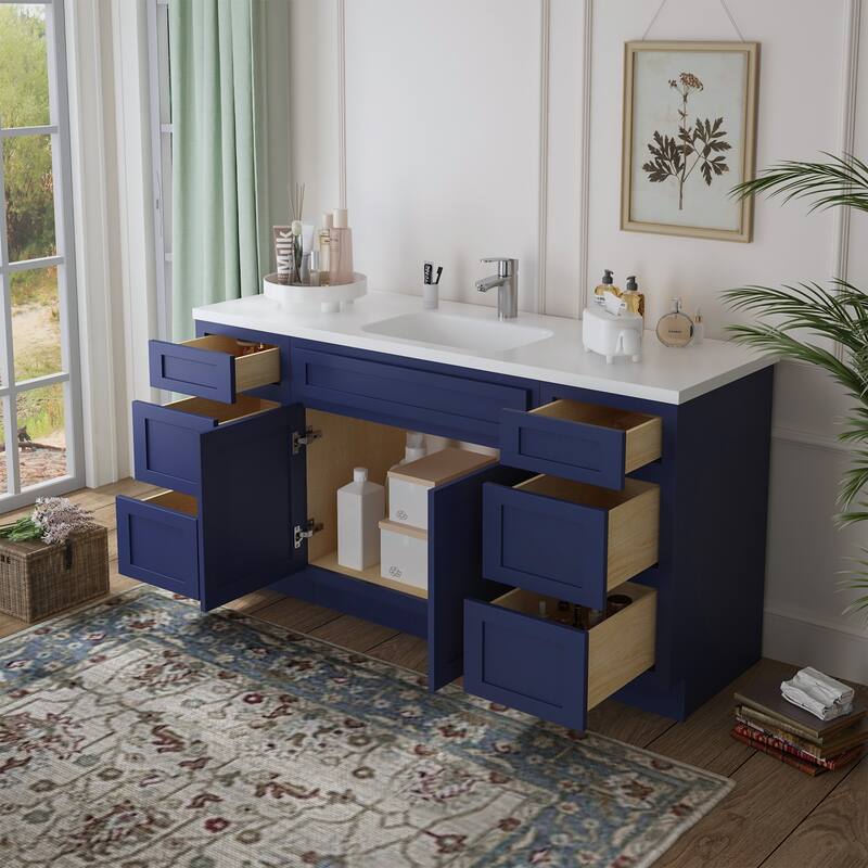 Vanity Art 63" Oak Freestanding Bathroom Vanity Cabinet without Top