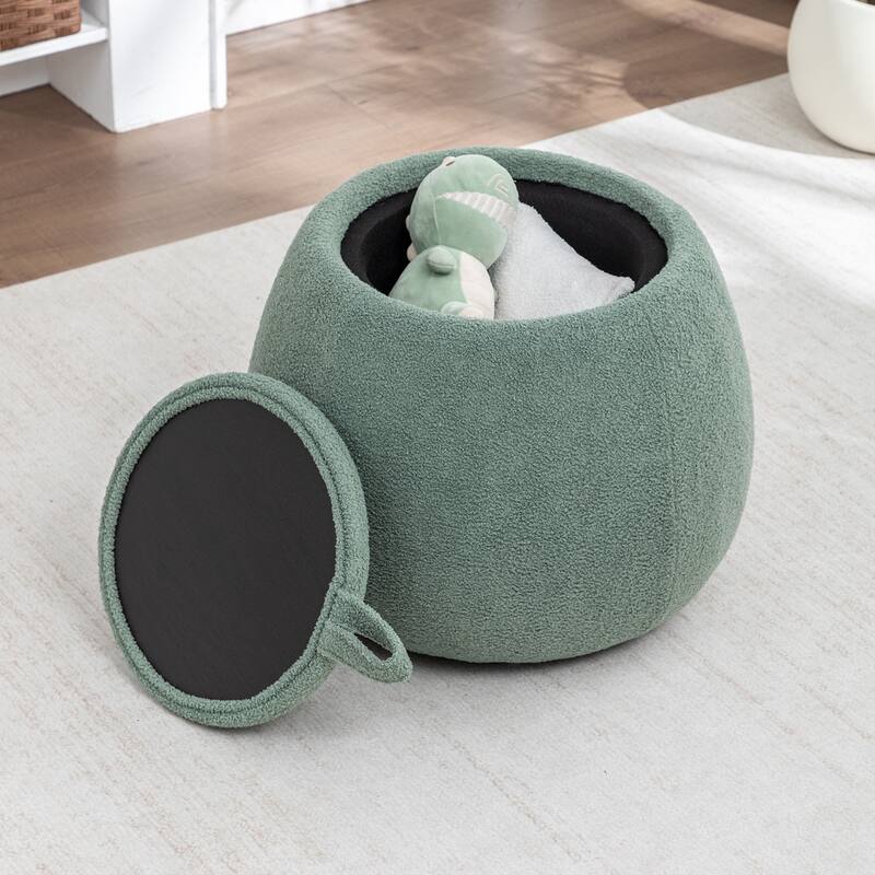 SEYNAR 25" Faux Sherpa Round Storage Ottoman - Large Cozy Bouclé Footrest Stool