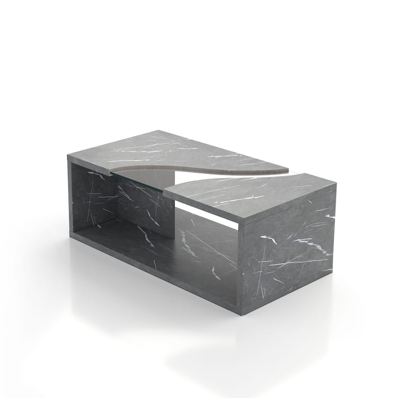 Kobe Modern Faux Marble Veneer Coffee Table with Shelf by Furniture of America