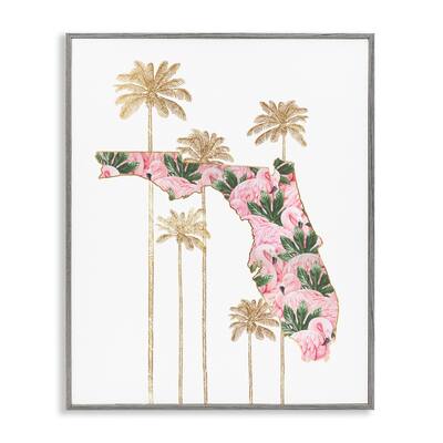 Stupell Flamingo Print Florida State with Palm Trees Framed Wall Art