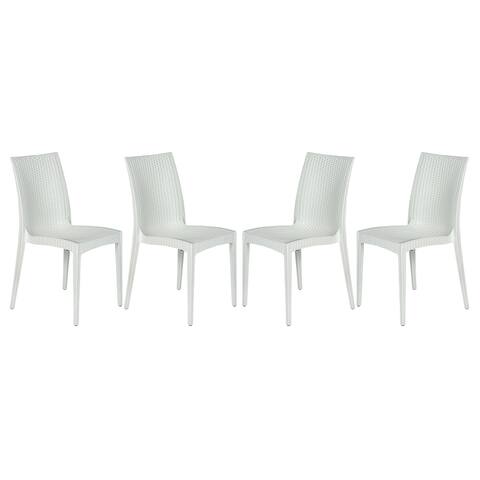 LeisureMod Mace Weave Design Outdoor Patio Dining Chair Set of 4