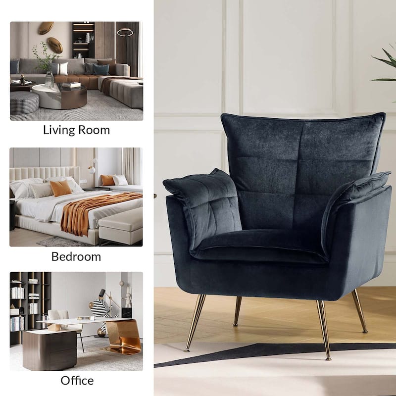 1ida Modern Velvet Tufted Accent Armchair with Gold Metal Legs Set of 2 by HULALA HOME
