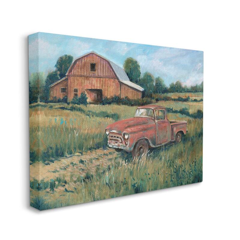 Stupell Red Pickup Truck Rural Barn Farmland Stretched Canvas Wall Art, Design by Tim OToole