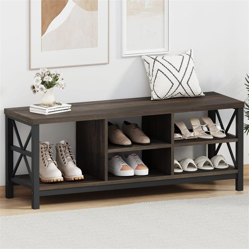 Shoe Bench Entryway with Storage - 14.17"D x 47.24"W x 18.11"H