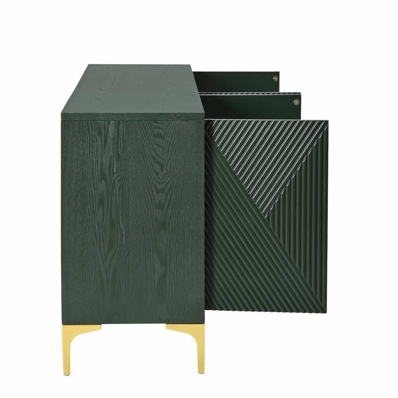 Modern Aesthetic Wood Sideboard Buffet Cabinet with Storage, 4 Carved Door Panels