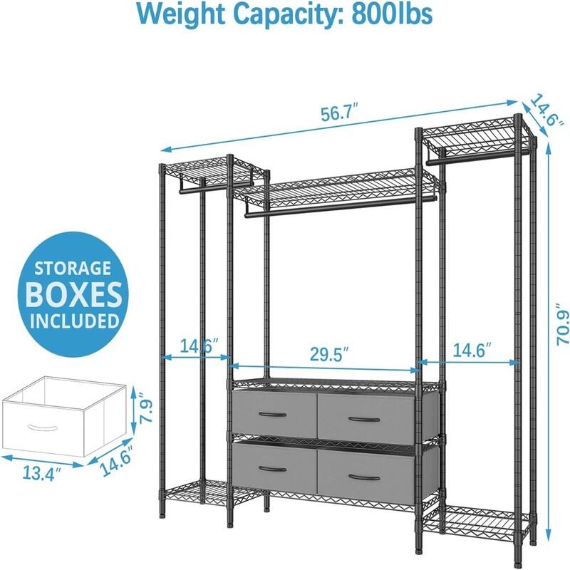 V20 Wire Garment Rack Heavy Duty Clothes Rack - 14.6"D x 56.7"W x 70.9"H
