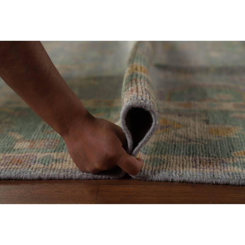 Hand Knotted Oriental 100% Wool Carpet Transitional All-Over Navy Blue & Blues Oushak Area Rug - 10' 2'' X 8' 5''