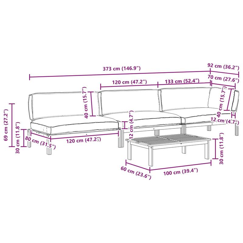 vidaXL Sofa Set with Cushion Plain 4 pcs Anthracite Solid Acacia Wood - 146.85 x 36.22 x 27.17 in