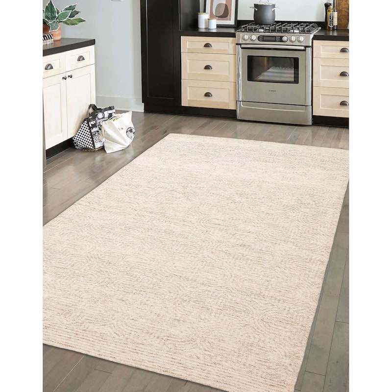 ECARPETGALLERY Hand Tufted Timeless Cream Wool Rug - 5'3 x 7'8