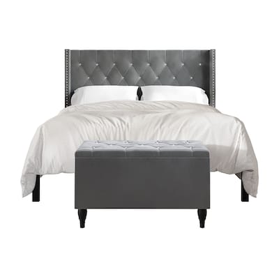 CraftPorch 2 Piece Bedroom Bench Set Velvet Wingback Upholstered Bed