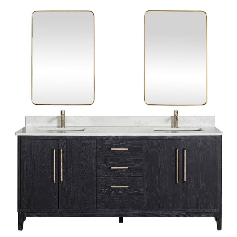 Gara Double Bath Vanity with Composite Stone Top and Mirror
