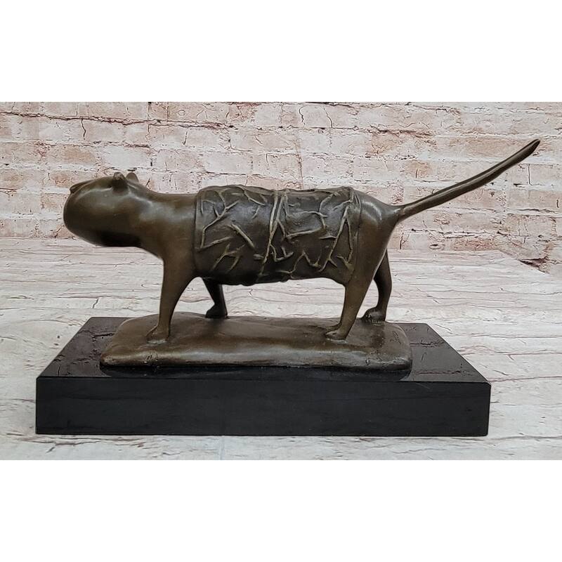 Bronze Metal Imitative Cat Sculpture Statue Figure On Marble Base After Fernando Botero
