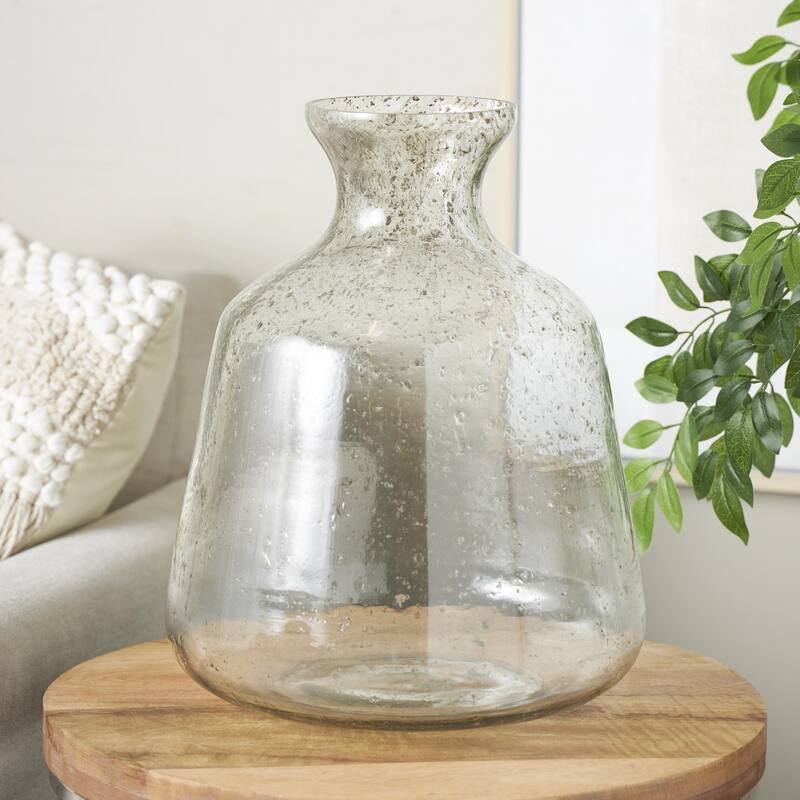 Glass Speckled Vase with Brown Accents - Clear - Roche River Decor