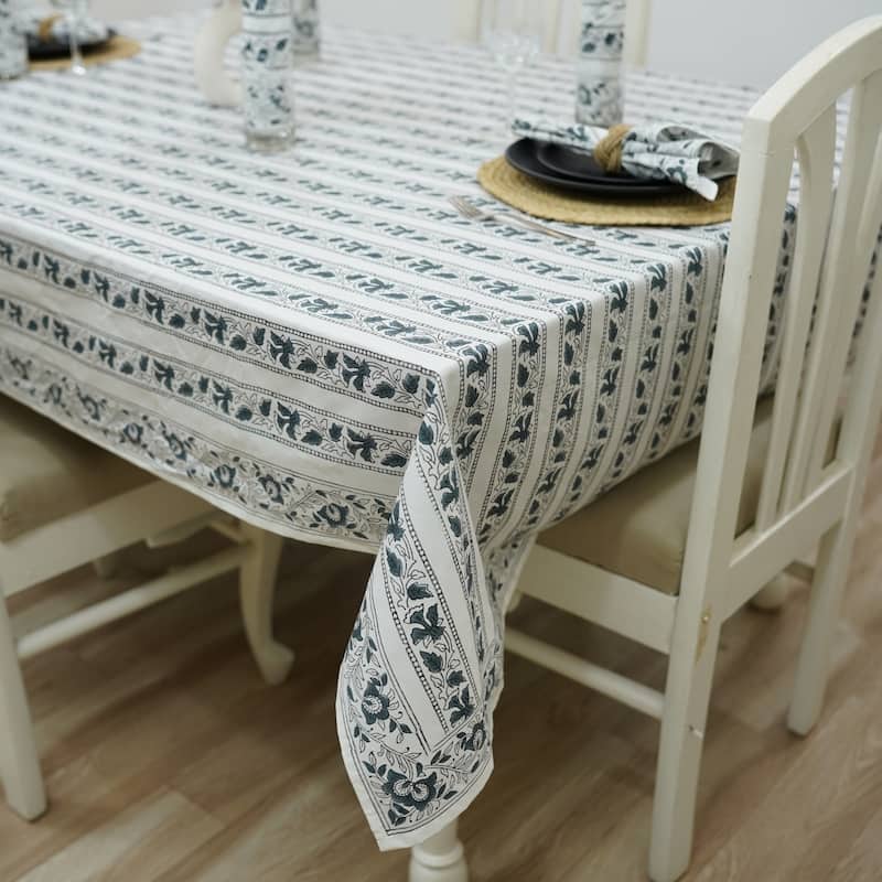Fabdivine Handmade Block Print Cotton Table Cover Farmhouse Dining Kitchen Decor Gift