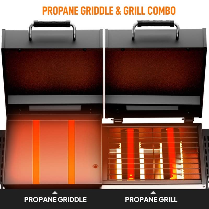 4 Burner 2-in-1 Propane Grill and Griddle Combo Standing with Lid
