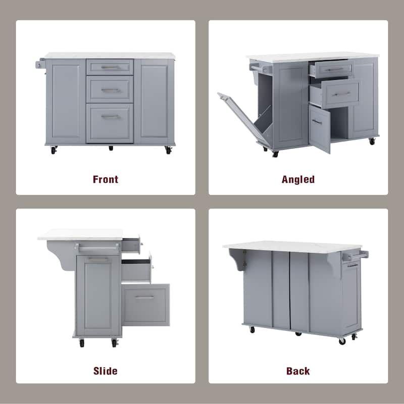50.7" Kitchen Island with Storage and Concealed Trash Can, Rolling Kitchen Island on 5 Wheels with Drop Leaf, Drawers and Door