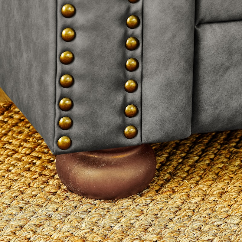 Roomfitters Chesterfield Tufted Linen Upholstered 3-Seater Sofa with Scrolled Arms and Nailhead Trim