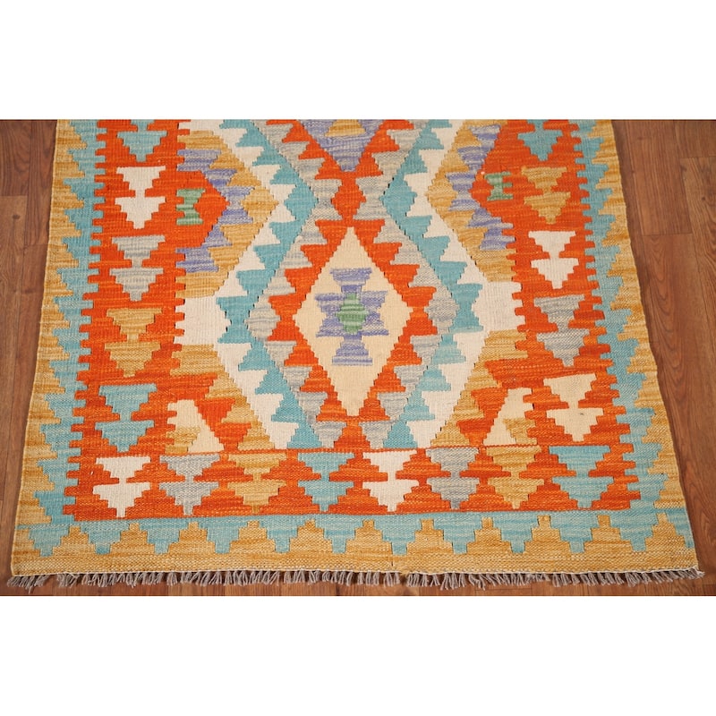 Southwestern Kilim Oriental Area Rug Flatweave Wool Carpet - 3'2"x 5'0"