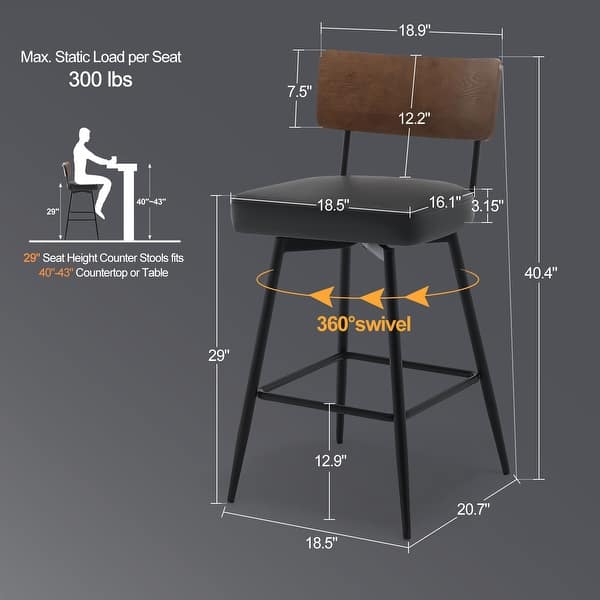 dimension image slide 1 of 11, 26"/29" Faux Leather Swivel Counter/Bar Stools Set of 2/3