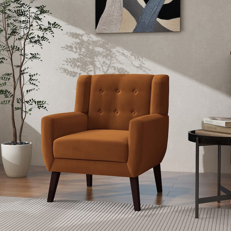 Modern Accent Chair Velvet Armchair - 28.9"W x 35.1"H x 29.5"D - Orange Velvet