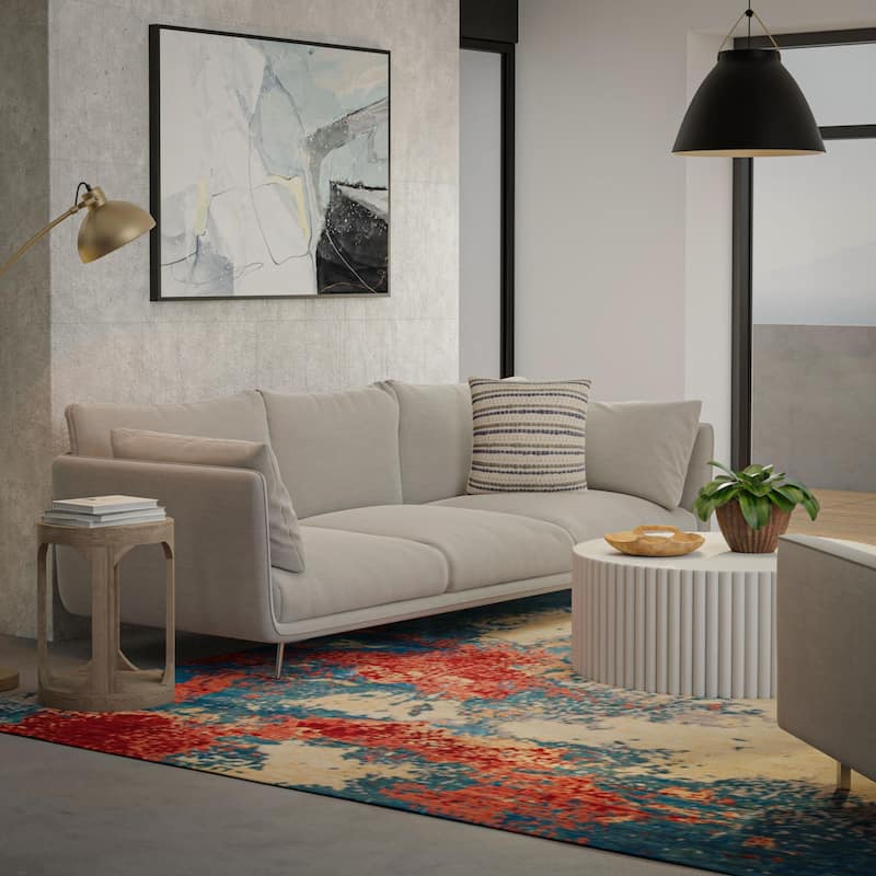 Alora Decor Orbit Blue/Red Abstract Wool Area Rug