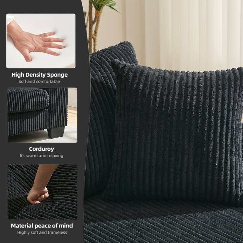 114" U-Shaped Corduroy Pull Out Sleeper Bed Sofa Chaise with Pillows